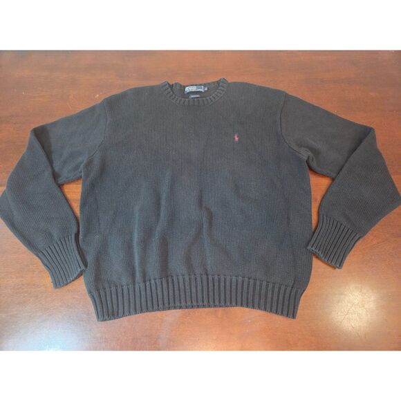 Polo by Ralph Lauren Other - Vtg Polo Ralph Lauren Mens Black W/ Purple Pony Logo Thick Knit Sweater Size XL